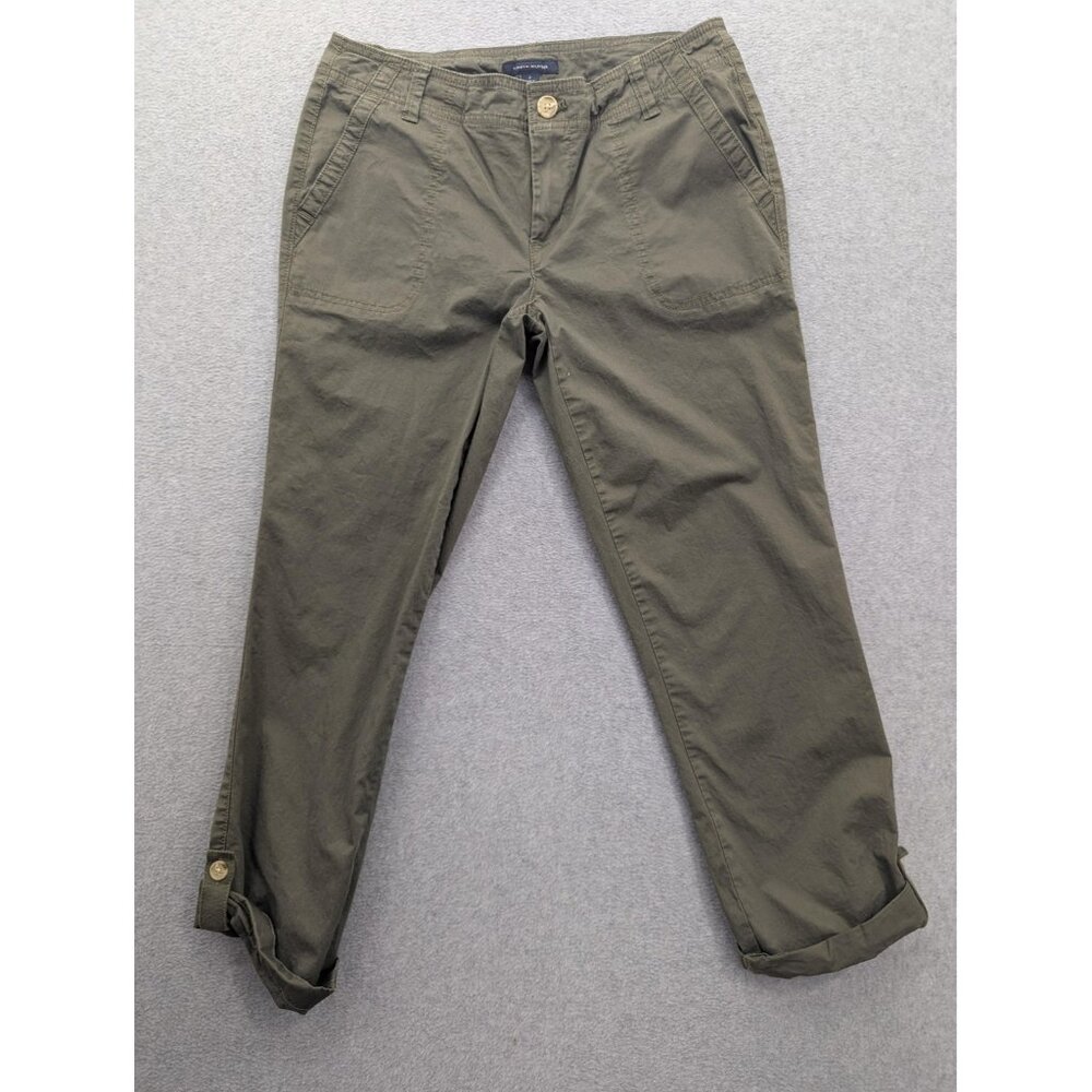 Tommy Hilfiger Pants Womens 2 Green Chino Ankle Crop Roll Tab Cotton Stretch